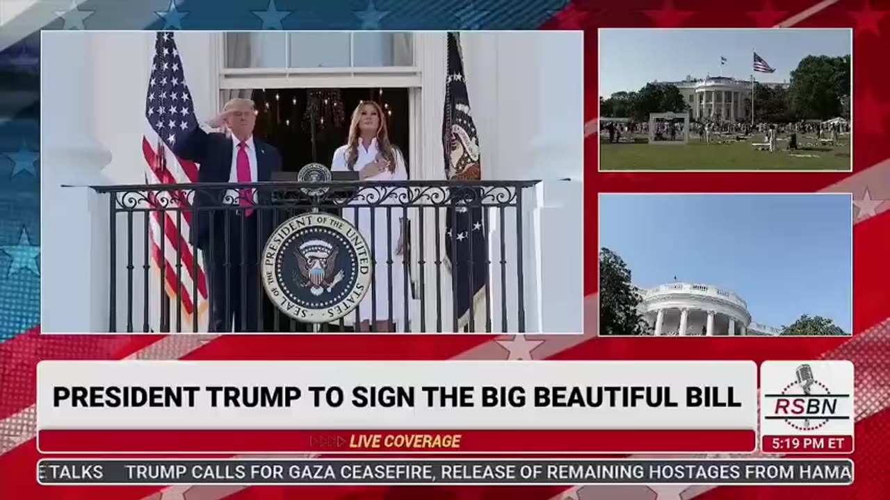 B-2 bomber escorted by F-35 jets flying over the White House