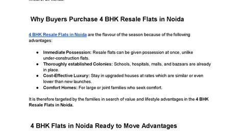 Trending Real Estate Choice: 4 BHK Resale Flats in Noida & Ready-to-Move Options