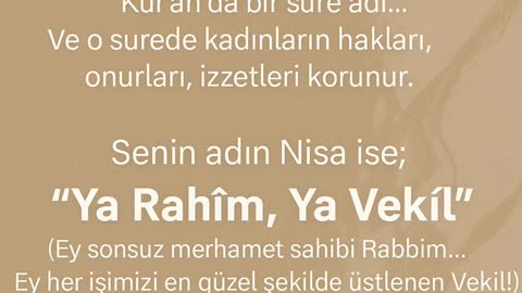 Nisa İsminin Sırrı! | Ya Rahîm, Ya Vekîl ile 66 Zikir |