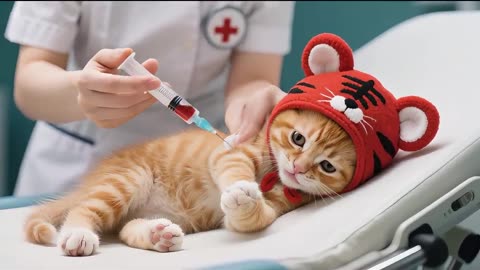 Tiger-Hat Kitten Braves Hospital to Donate Blood: Saving a Sick White Kitten