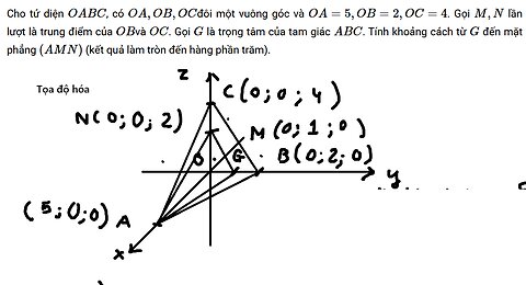 Cho tứ diện O.ABC , có OA , OB , OC đôi một vuông góc và OA = 5 , OB = 2 , OC = 4
