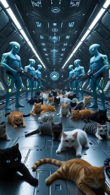 Orange Cat Army vs Alien fight