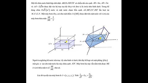 THPT Nguyễn Khuyến 2026: Một bể chứa nước hình hộp chữ nhật ABCD.A'B'C'D' có chiều dài các cạnh AB=4