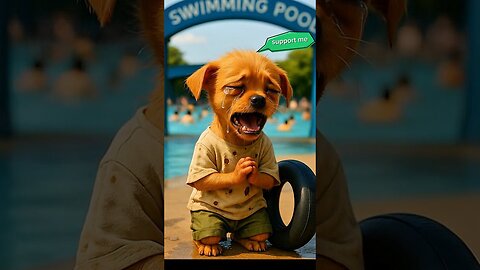 The poor puppy didn't have swimming tube so, his rich friends making fun of him