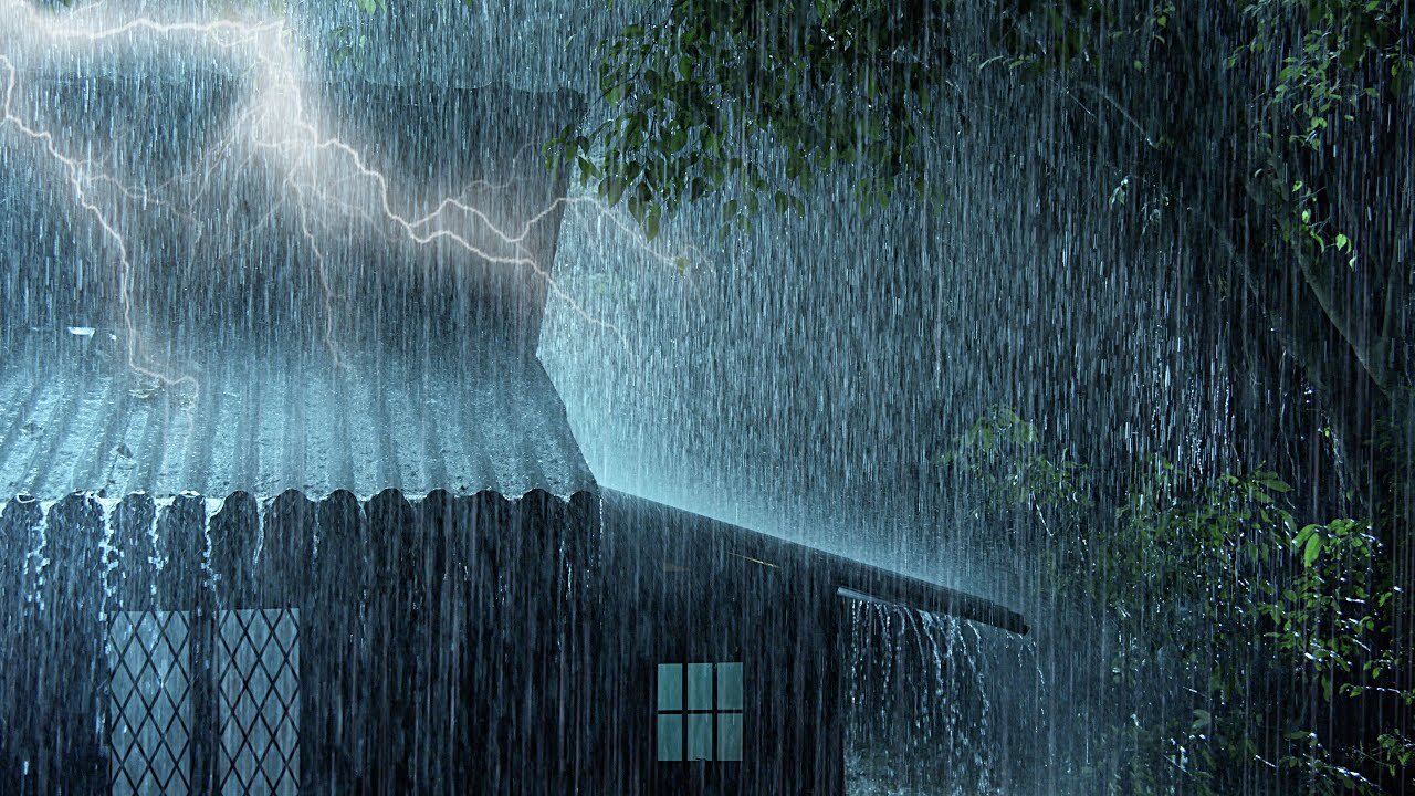 Powerful night thunderstorm - Heavy Rain and Thunder - Rain Sounds for sleep