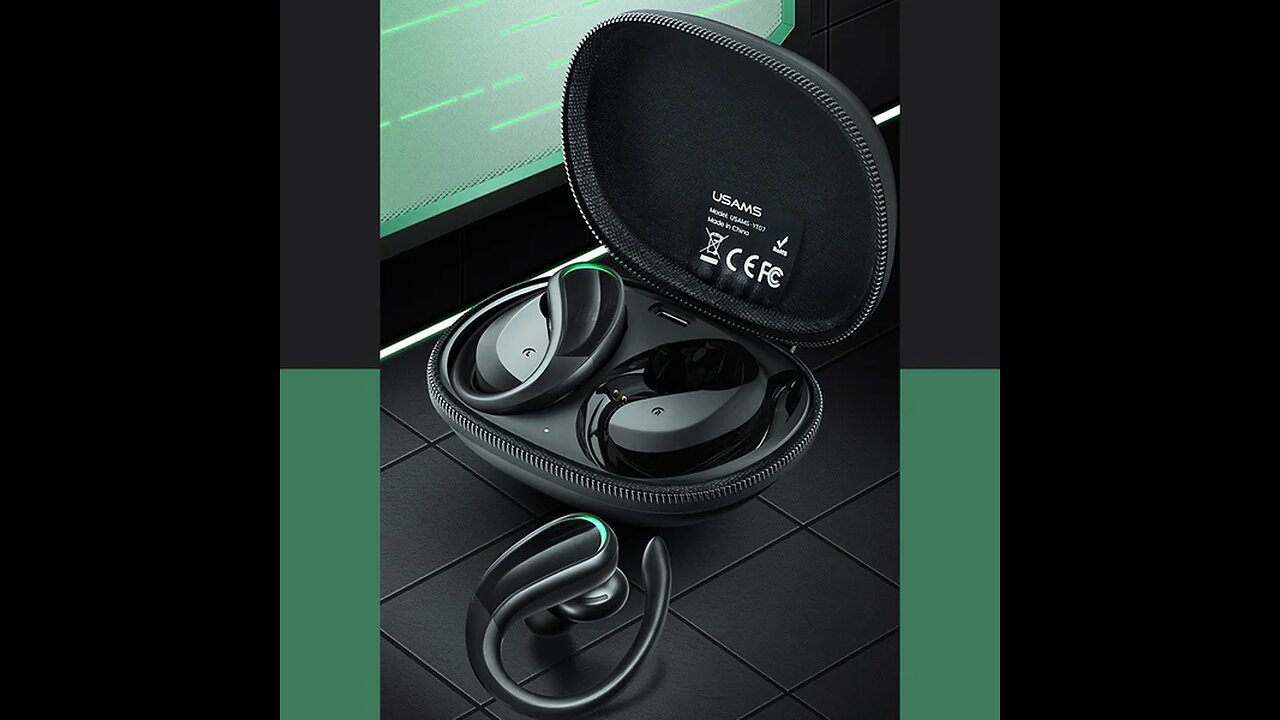 Sweatproof True Wireless Ear Hook Earbuds, with Zipper Charging Case & Built-in Microphone