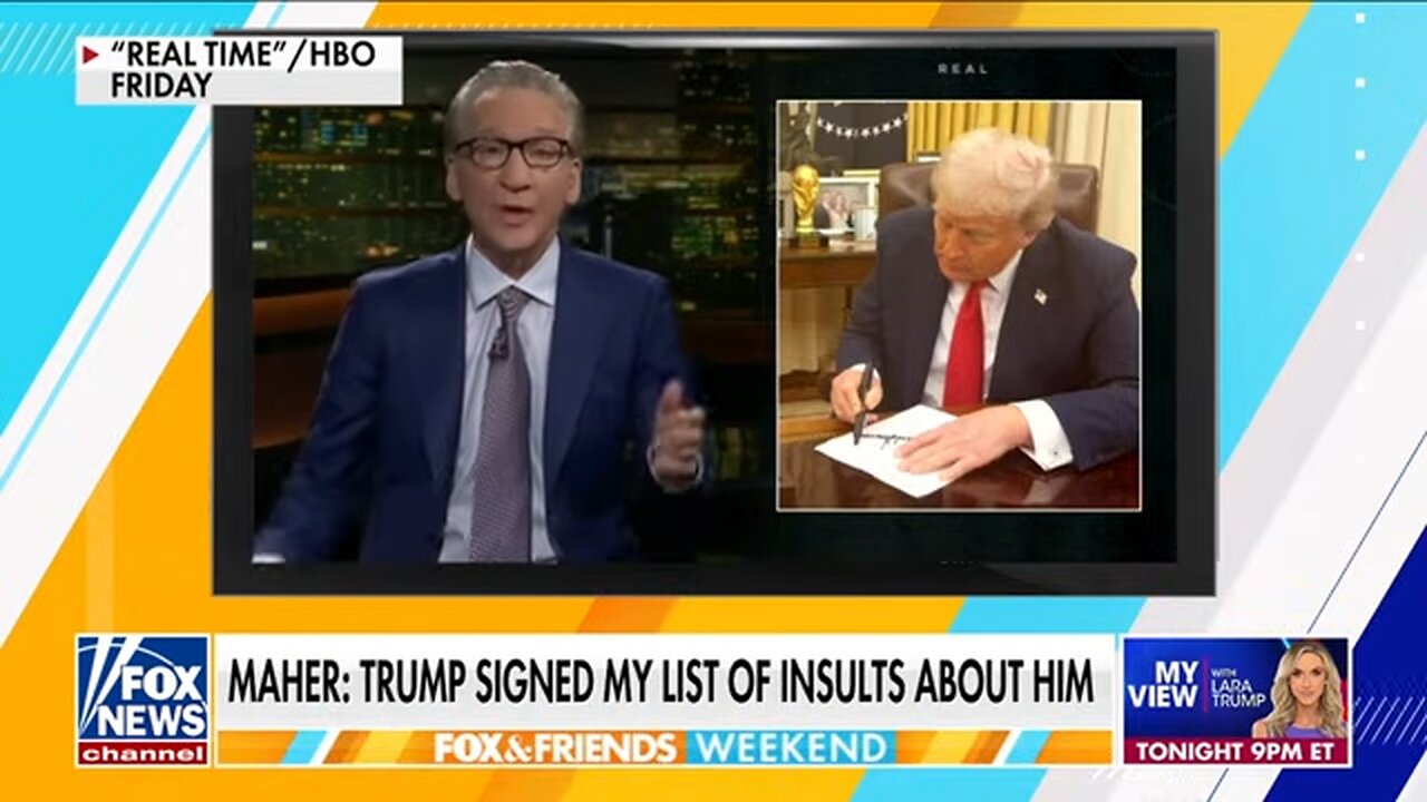 Trump signed a lengthy roast list of his Maher insults with ‘good humor'