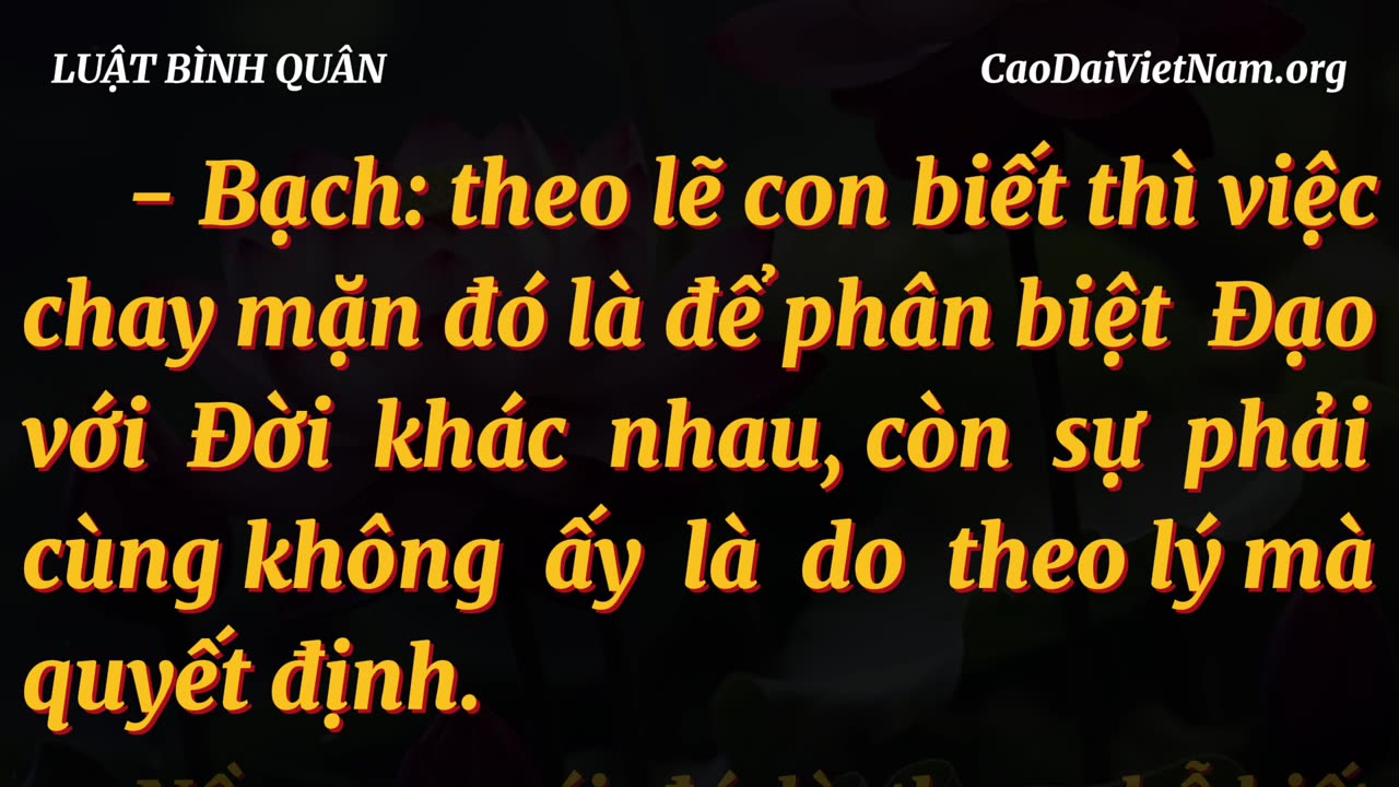 Cao Đài Việt Nam 💥 ĂN CHAY ĂN MẶN 2 ❤️ Luật Bình Quân