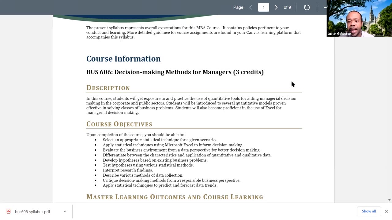 BUS606 - Managerial Decision-Making - Dr. Justin Goldston Lecture - CSUMB c. 2019