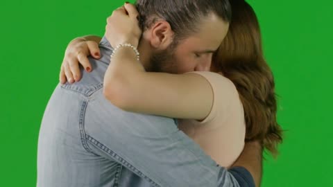 Young Couple Hugging on Green Screen