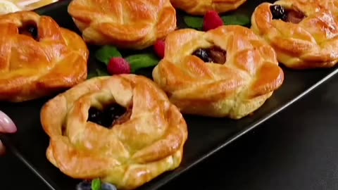 Making a dessert apple&blueberry pastry, really fit for event or party snacks or dessert