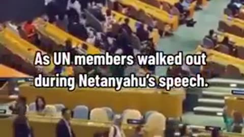 All the UN members walked out during Netanyahu’s speech! Boycott genocidal Apartheid Israel.