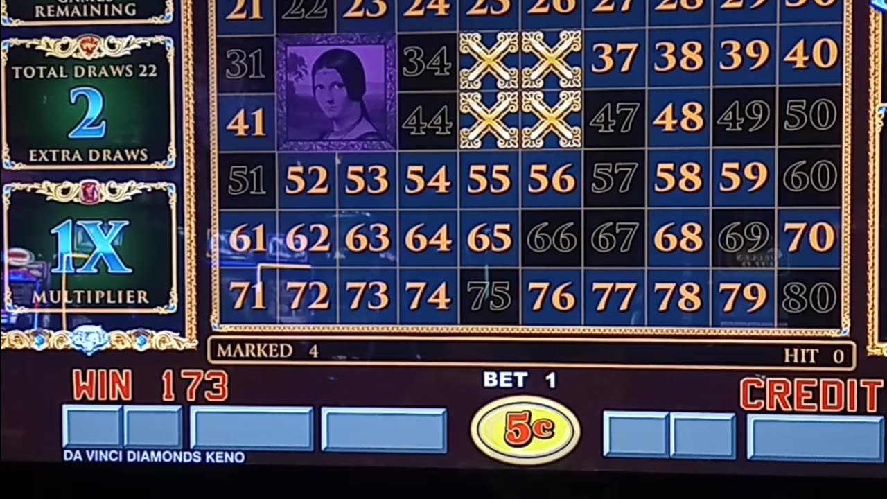 DaVinci Diamonds KENO 4 Spot Bonus
