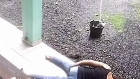 Ouch! Accidental gymnast moment—lady’s hilarious slip into a split! 🤸‍♀️😂 #FunnyFails