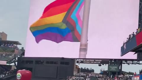 NY Mets display pride flag during American National Anthem at Citi Field