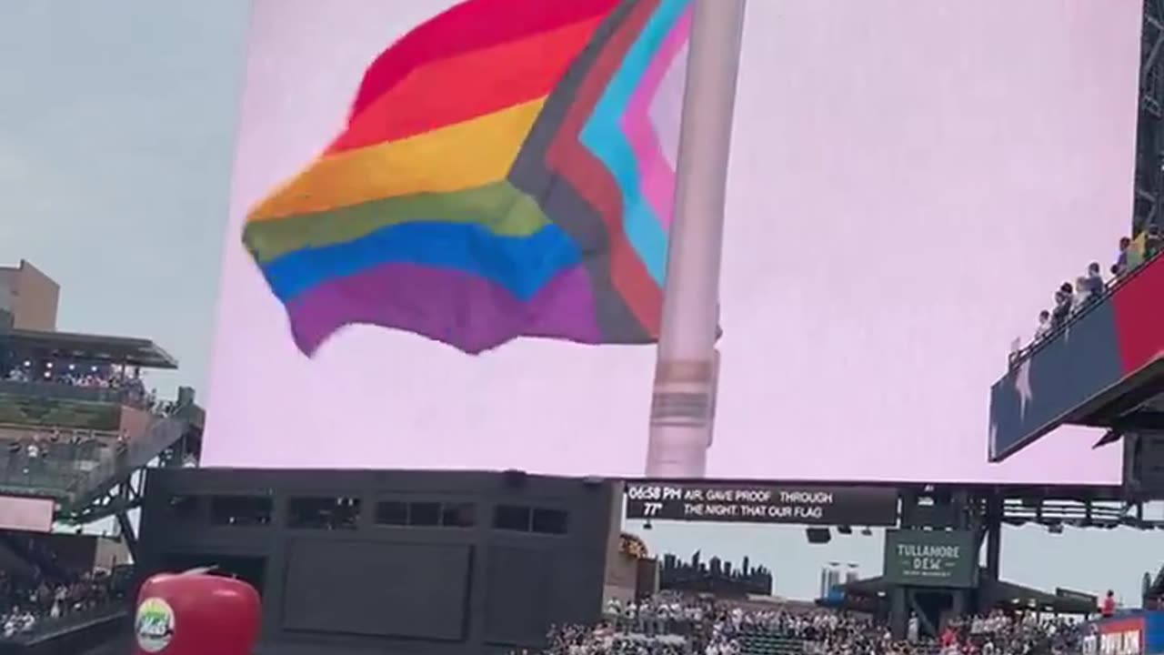 NY Mets display pride flag during American National Anthem at Citi Field