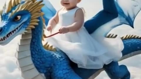 Baby is flying with a dragon