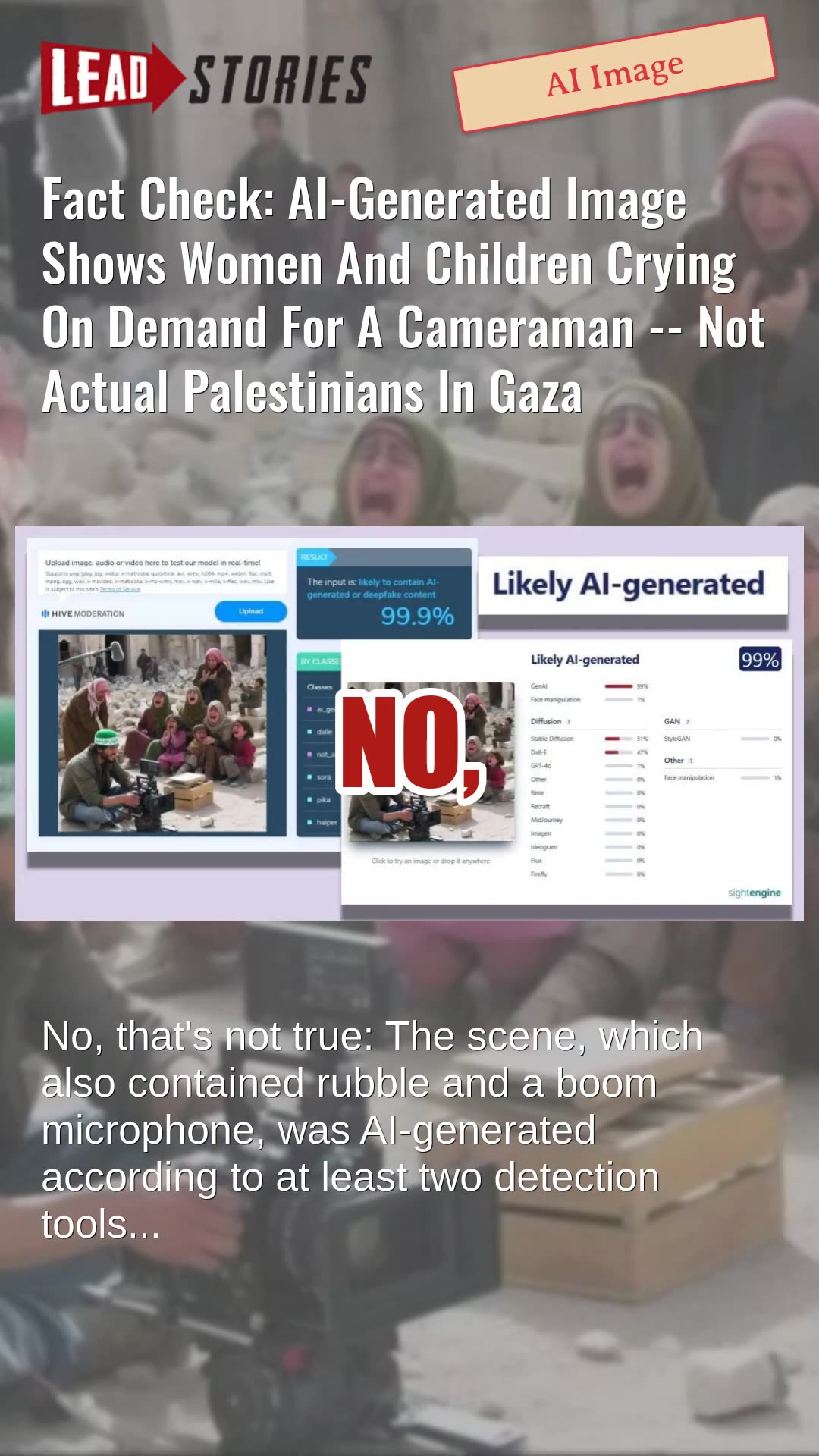 Fact Check: AI-Generated Image Shows Women And Children Crying On Demand For A Cameraman