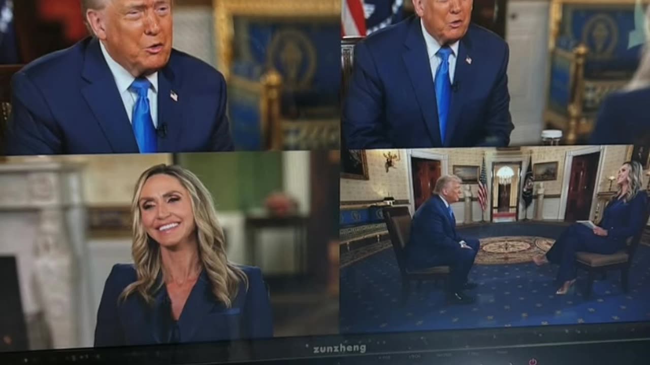 Interviewer and interviewee in matching outfits Lara Trump in conversation with Donald Trump