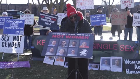 Tish Hyman at a protest today against Minnesota's policy allowing men in the state's women's prison: