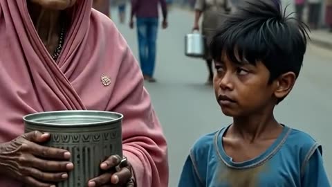 A beggar mother and his son