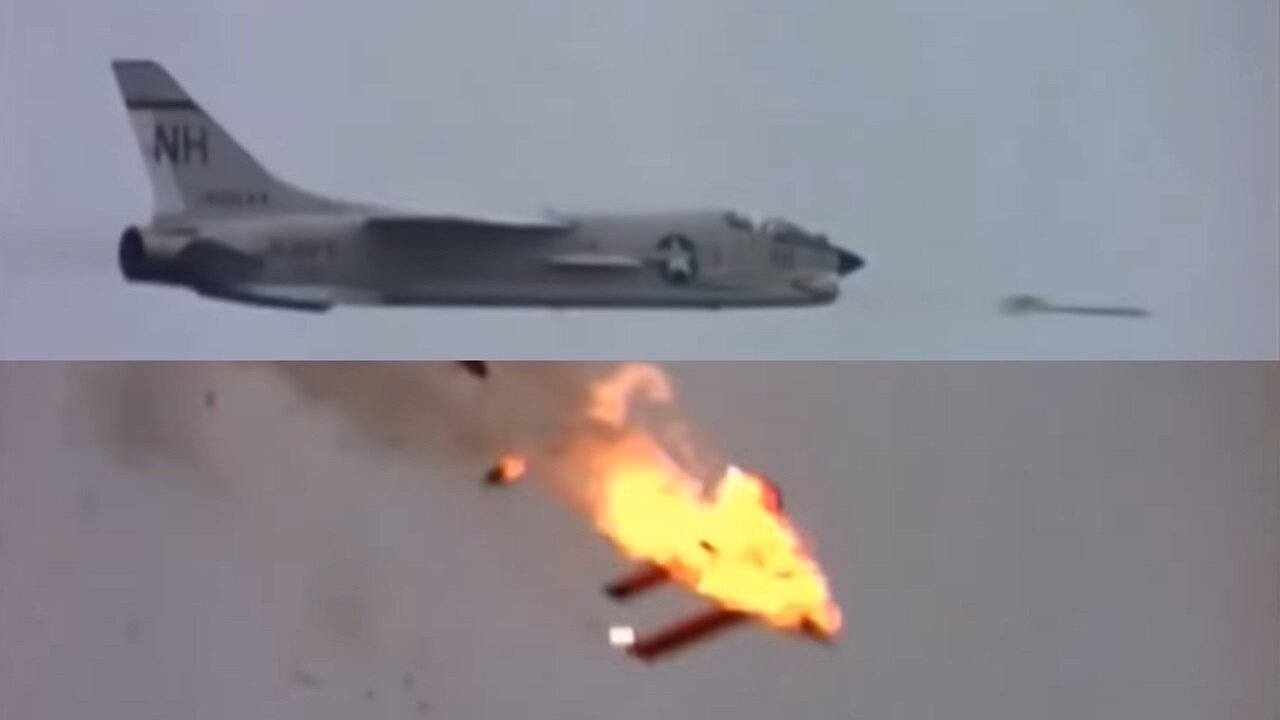 F-8 Crusader shoots down a Ryan Firebee target drone during a display at Point Mugu in June 1963