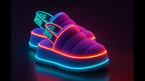 Neon Platform Uggs Slippers With LED Light 3D view
