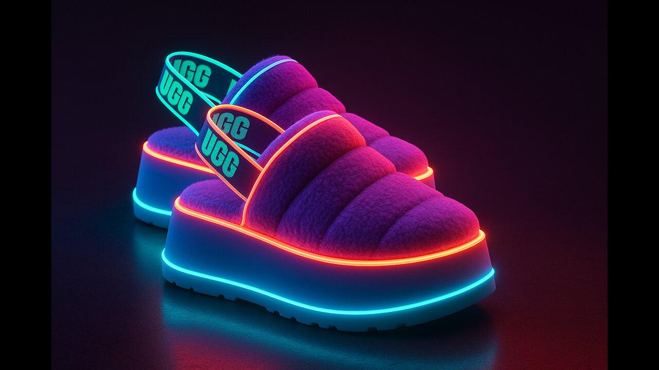 Neon Platform Uggs Slippers With LED Light 3D view