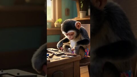 Capuchin monkey hard working