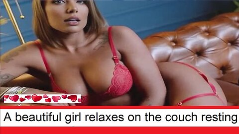 A beautiful girl is sitting on the couch, enjoying a relaxing moment