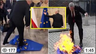 Polish politician Grzegorz Braun tore down EU flag, wiped shoes w/ it & burned it