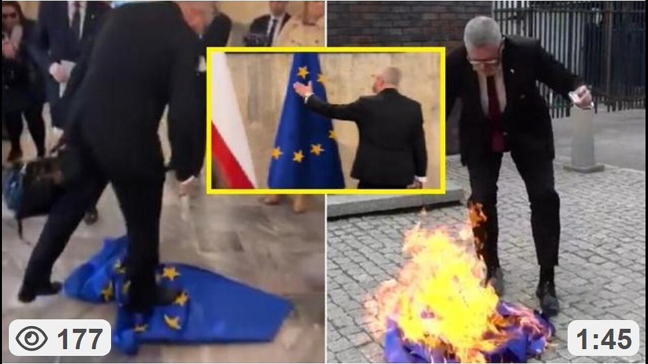 Polish politician Grzegorz Braun tore down EU flag, wiped shoes w/ it & burned it