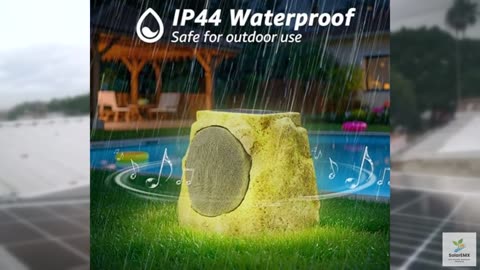 GGII 2-Pack Solar Powered Rock Speakers Outdoor Water-Resistant IP44 with Lights