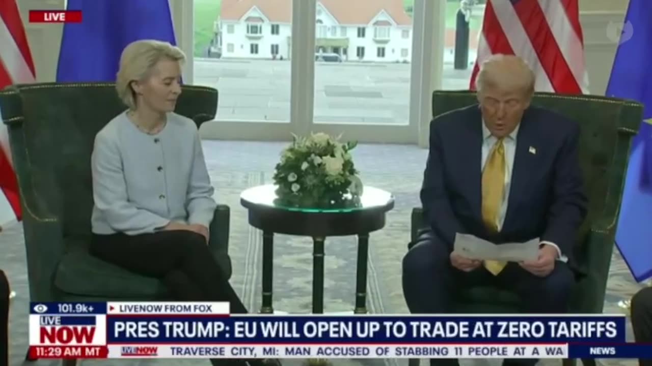 PRES. TRUMP UE-PRES. VON DER LEYEN RAGGIUNGE UN ACCORDO COMMERCIALE