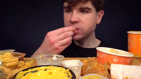 MUKBANG POPEYES FRIED CHICKEN & CRISPY CHICKEN BURGERS CHICKEN NUGGETS & FRIES WITH CHEESE_part6
