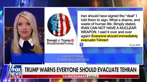 President Donald Trump issues dire warning "everyone" to evacuate the Iranian capital immediately.