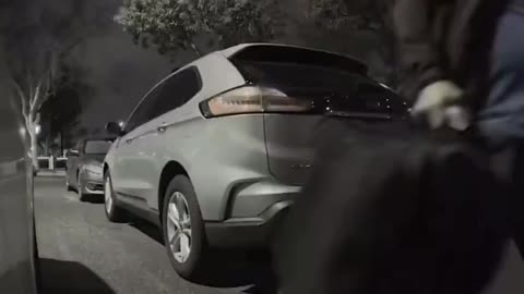 Tesla Model Y attacked in Ontario CA airport lot. Vandal left a giant dent. 3/2/25