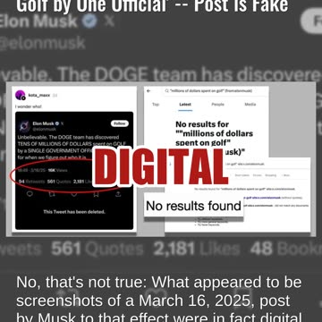 Fact Check: Elon Musk Did NOT Say DOGE Had Found 'Millions Spent on Golf by One Official' -- Fake