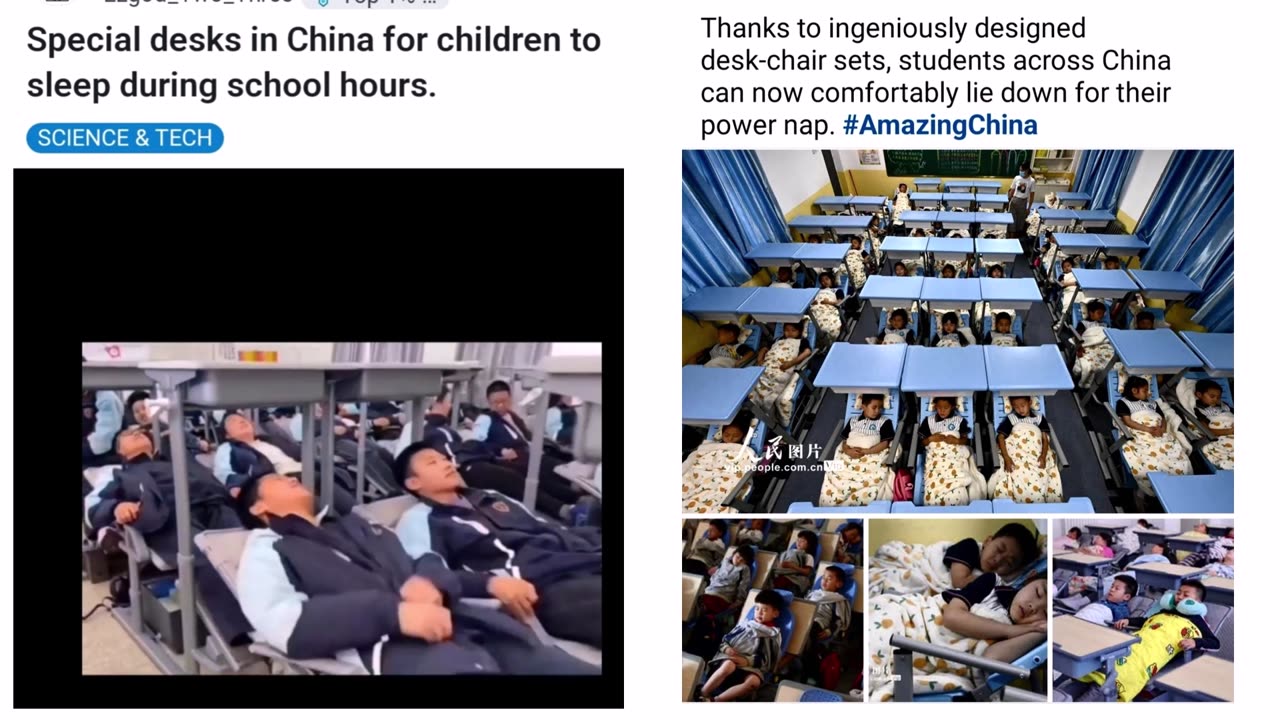 Special desks in China for children to sleep during school Hours.