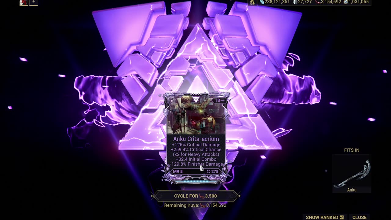 950k Kuva spent on Anku riven. Warframe