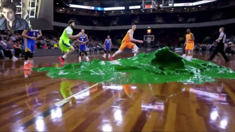 Outtake #1,117 Of Large Green Slime Spill On A Professional Basketball Court Fake Funny Parody Video