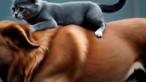 Friendship between cat and golden Dog