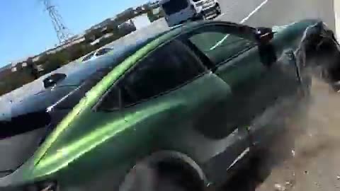Driver seen praying as the car goes out of control before smashing into another vehicle.I