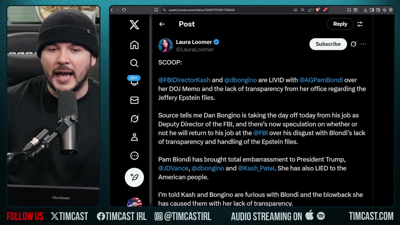 Dan Bongino MAY RESIGN FROM FBI, Loomer Scoop Says Hes LIVID Over Epstein Case And Bondi | Tim Pool