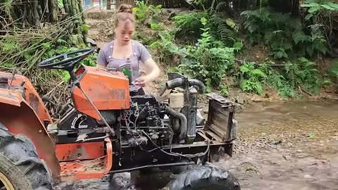 A girl Restoring and starting a flooded diesel tractor #repairing
