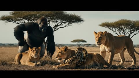 Gorilla Saves Lion Cub From Python! Unbelievable Rescue