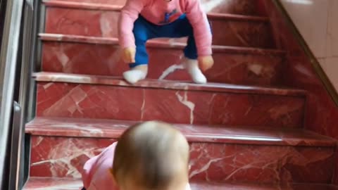 Amazing Twin Babies Master Stair Climbing with Ease