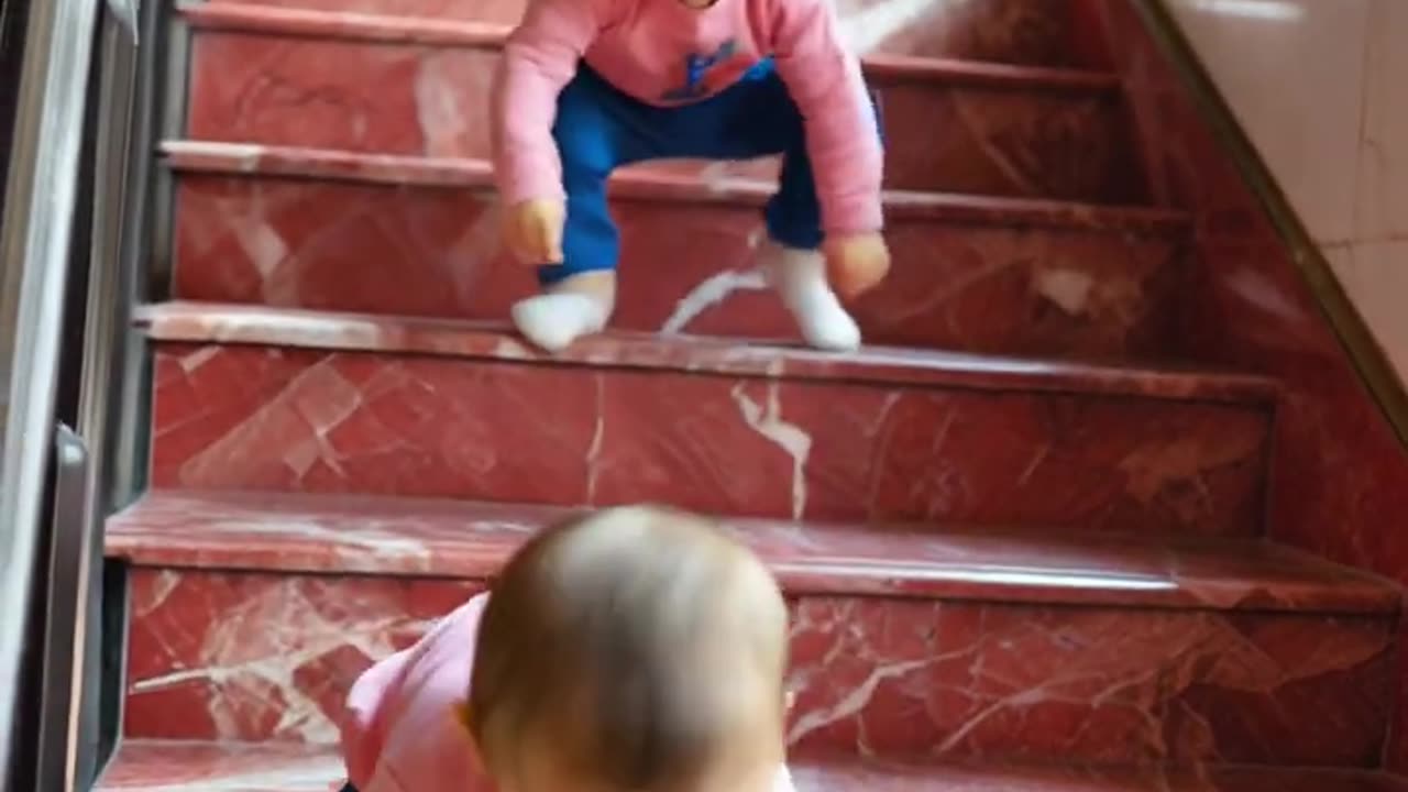 Amazing Twin Babies Master Stair Climbing with Ease