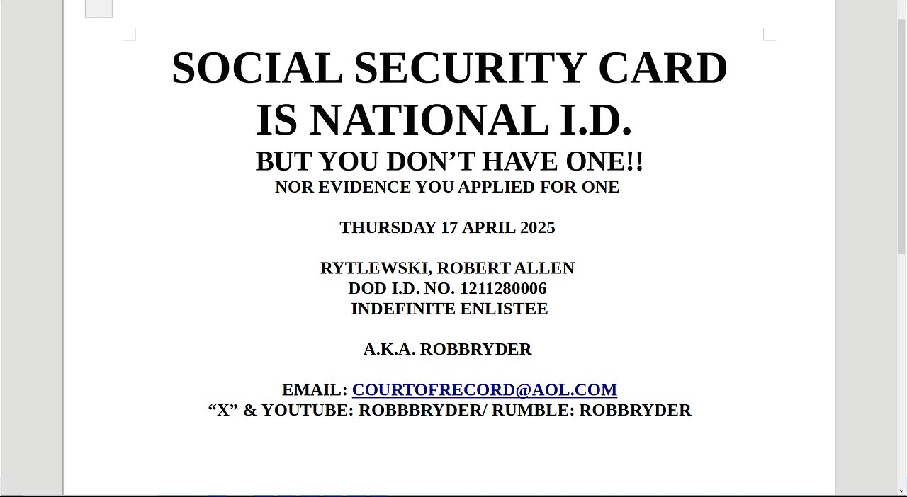 SOCIAL SECURITY CARD IS NATIONAL I. D. BUT YOU DON'T HAVE ONE !!!