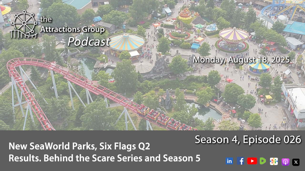 Season 4, Episode 026- New Sea World Parks + Six Flags Q2 Report | The Attractions Group Podcast
